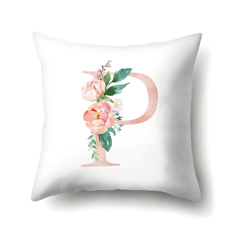 Polyester Pillowcase Home Pink Floral Decorative Print Pillowcase 26 English Letter Cushion Cover