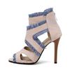 Fashion Summer New Rome Super High Heels Fish Mouth Women's Shoes Sexy Slim Heels Zipper Ankle Strap Denim Sandals Sandalias De Mujer