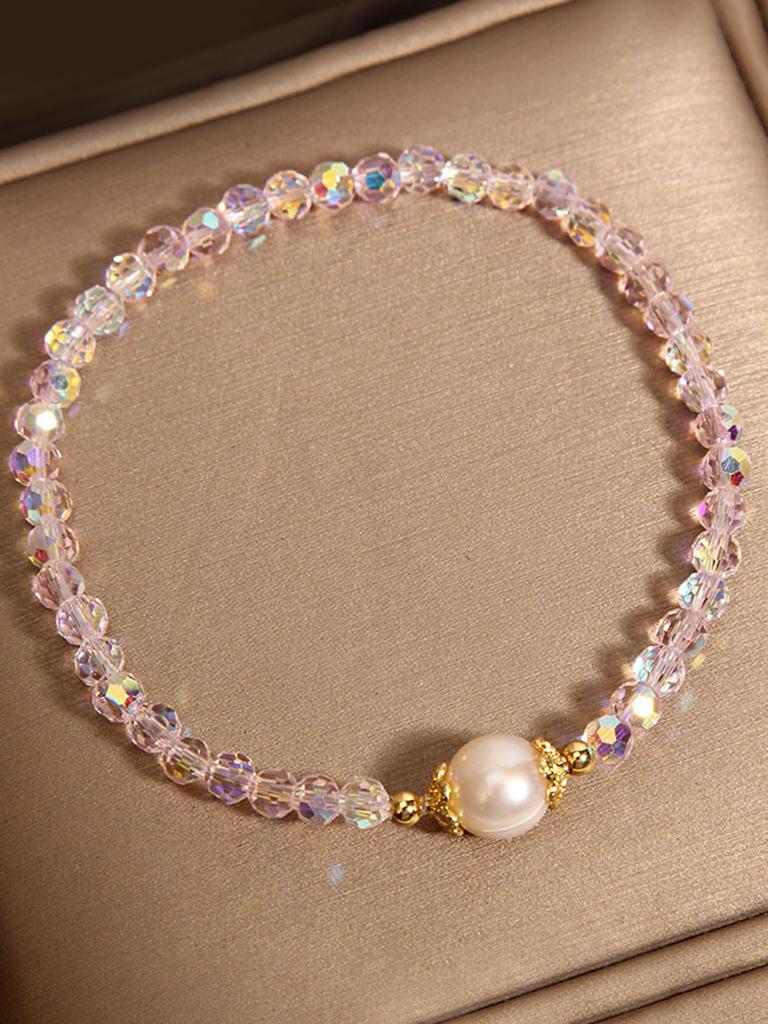 ZAKOL Pink Black Crystal Zircon Bead Bracelet for Women Girls Summer Fashion Dopamine Y2K Zircon Accessories