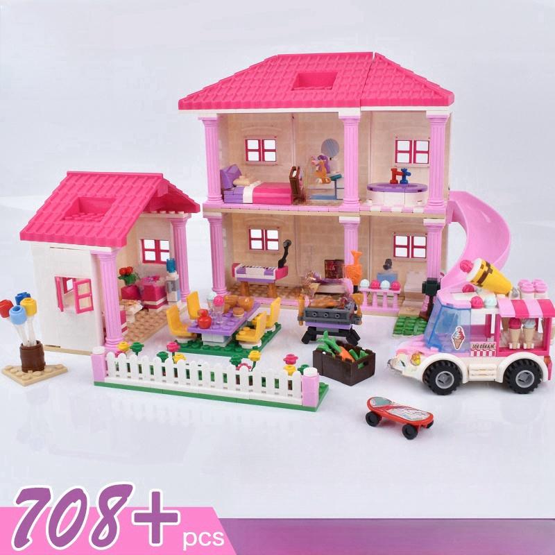 708pcs Creative 3in1 Girl House Summer Holiday Villa Building Blocks DIY tabletop decoration birthday Christmas gifts For Kids