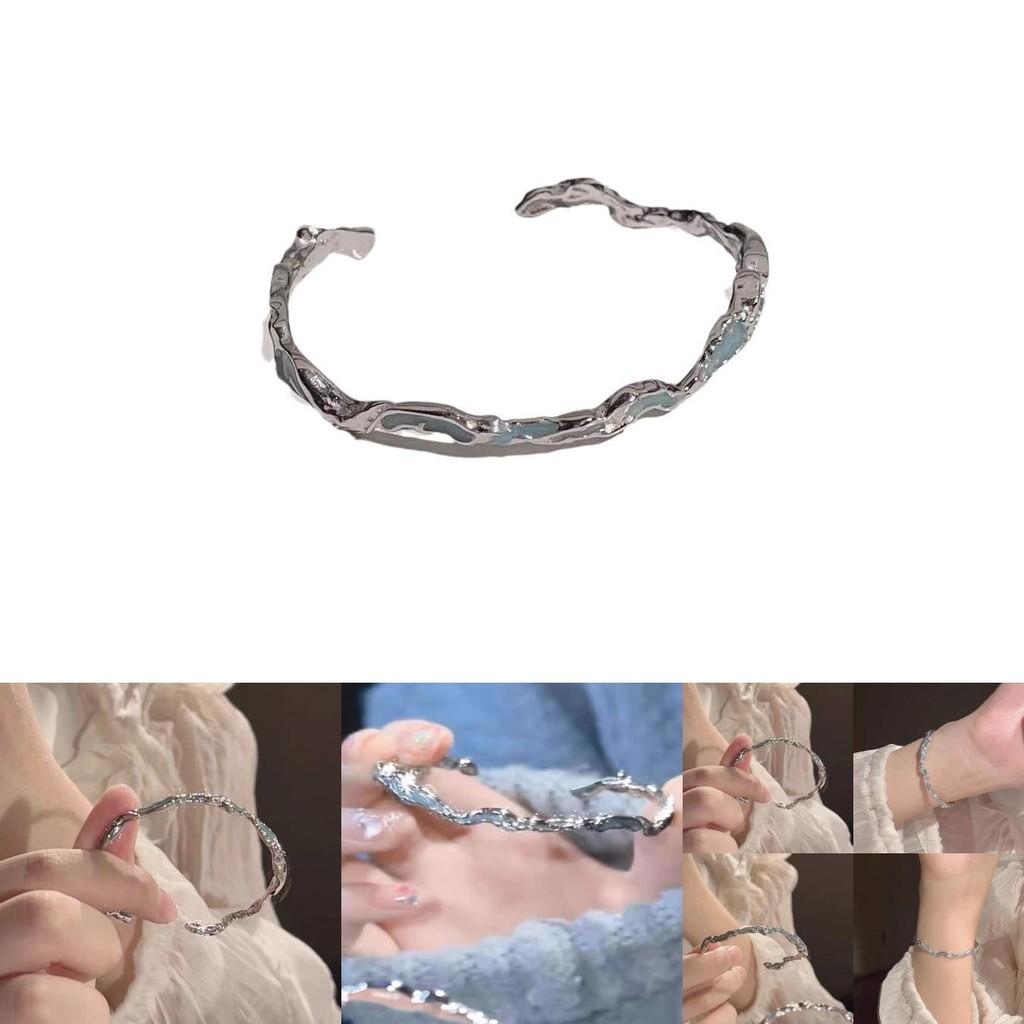 Sophisticated Blue Wave Bracelet For Women Trendy Geometric Design In High-end Alloy