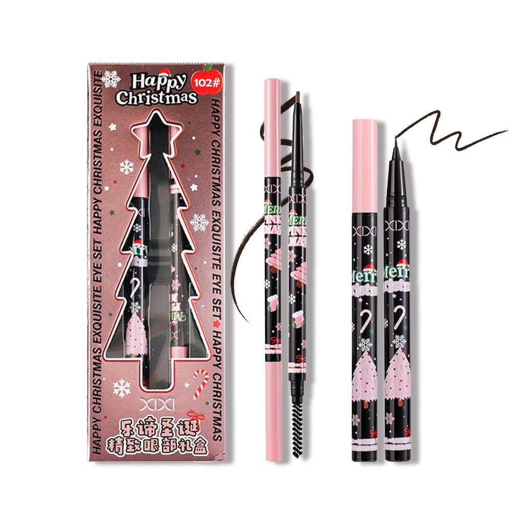XIXI BOX Eyebrow Pencil and Eyeliner Pencil Waterproof and Easy to Ideal for Natural Brown Dual Makeup Brown Black Set, Sweatproof, Apply,