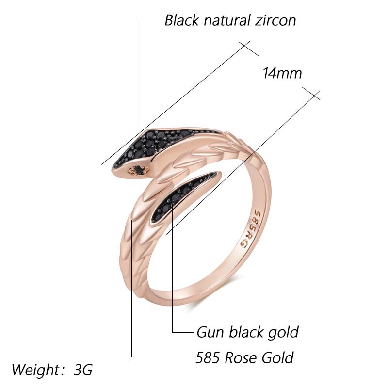 Punkowy Czarny Pierścionek Wąż z Naturalnym Cyrkoniem Dla Kobiet Drobne Różowe Złoto i Czarne Platerowanie Vintage Codzienna Biżuteria Zwierzęca