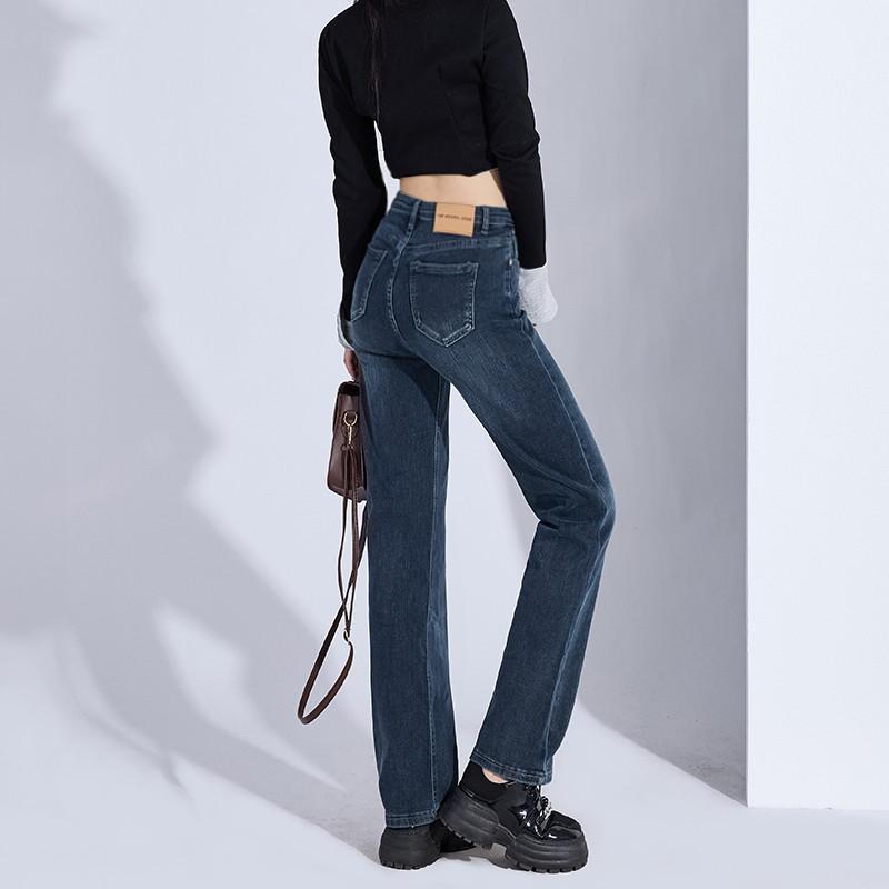 Autumn Winter High Waist Vintage Slim Straight Smoke Pipe Denim Pants Women Casual Pants Oversize Denim Trousers
