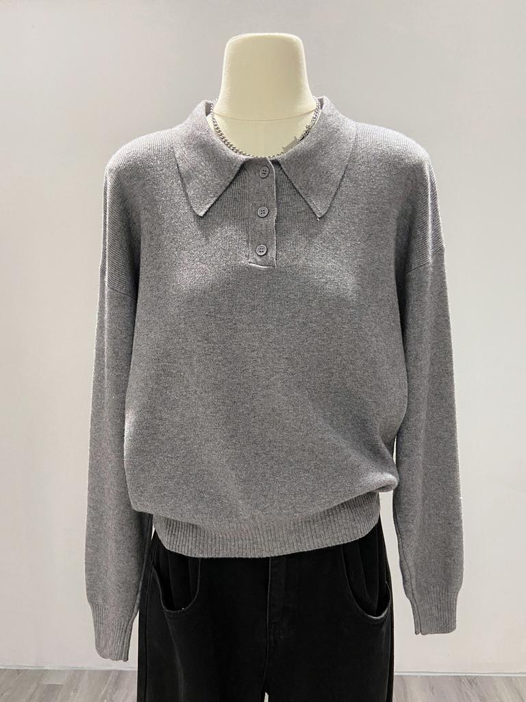 Japanese polo lapel knitted sweater women's autumn and winter casual simple inner long-sleeved front shoulder versatile bottoming shirt top