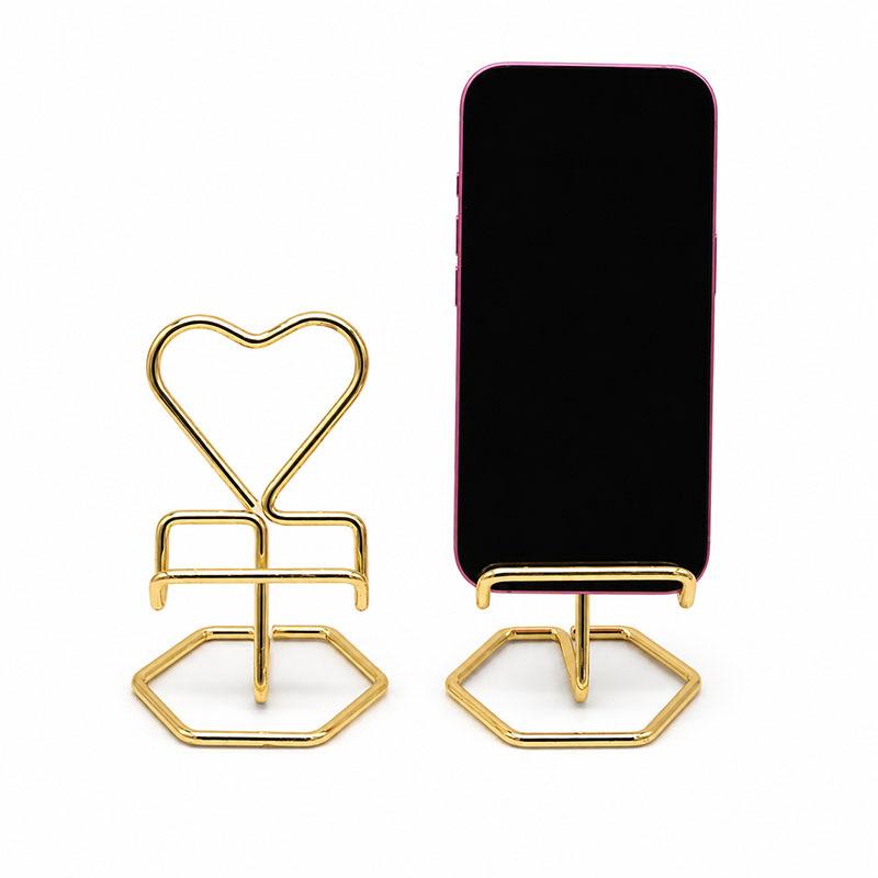 Support de téléphone en métal en forme de cœur Mode Support pour téléphone portable de bureau Support paresseux Organisateur Pour bureau Chambre à coucher Regarder des vidéos Décor