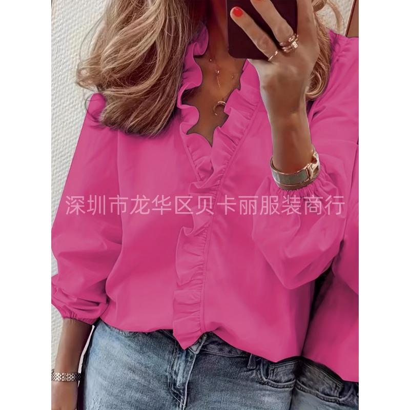 Wish spring and summer new long-sleeved ruffle shirt women's shirt
