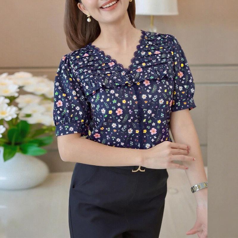 

ZANZEA Women Casual V-Neck Summer Short Sleeve Floral Blouse 5XL