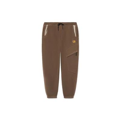 Embroidered Logo Fleece Loose Sports Pants Unisex Pants Brown AKLRA27-1