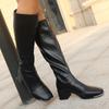 Fashion 2025 Thick Heels Knee High Boots for Women Fashion Pu Leather Long Black Boots Woman Back Zipper Autumn Winter Botas Mujer 35-42