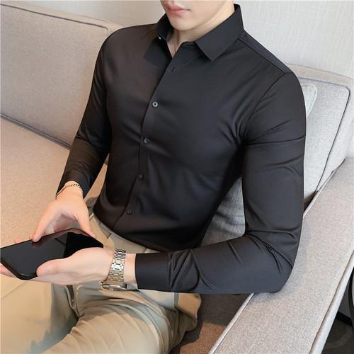 Übergröße 4XL-M Hohe Elastizität Nahtlose Hemden Herren Langarm Top Qualität Slim Casual Luxushemd Soziale Formelle Kleiderhemden