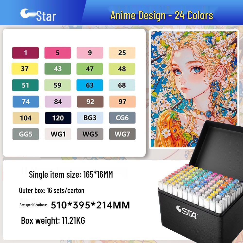 Sta 3212BR 168-Color Soft Tip Oil-Based Anime Markers Set