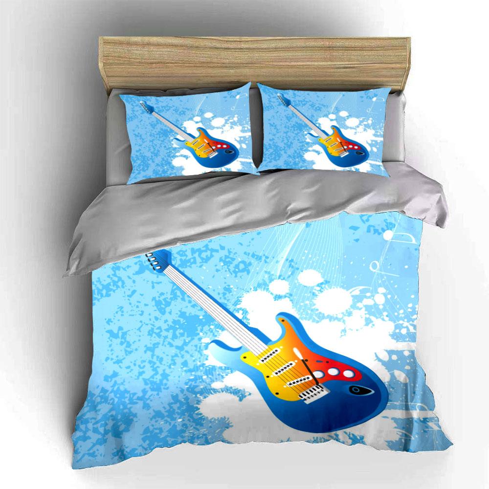 Colorful Guitar Art Decor Set Multiple Sizes Kid'S And Adults' Bedroom Exquisite 3Pc Bedding Set, Gift