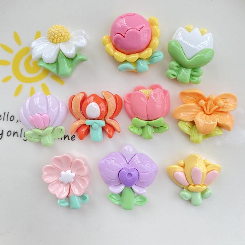 10Pcs New Cute Cartoon Flower Series Flat Back Resin Scrapbooking DIY Jewelry Hairpin Craft Decoration Accessorie