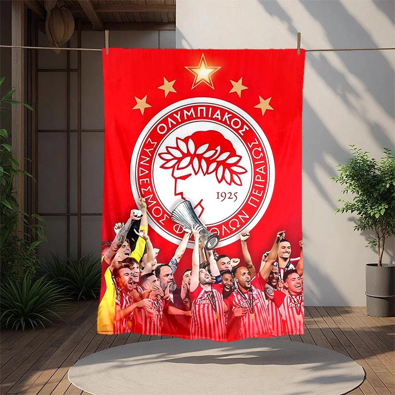 Olympiacos Fc Flannel Blanket Soft Warm All-Season Throw, Design for Camping, Car Travel, Hiking Sofa, Bed, Office Perfect Gift for Parties