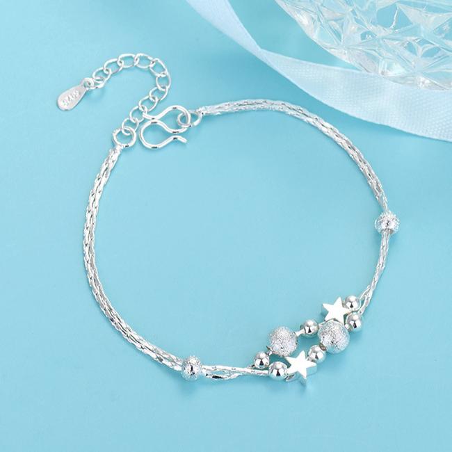 925 Silver Star Moon Bracelet Women Fashion Korean Crystal Double Layer Charm Party Jewelry Gift