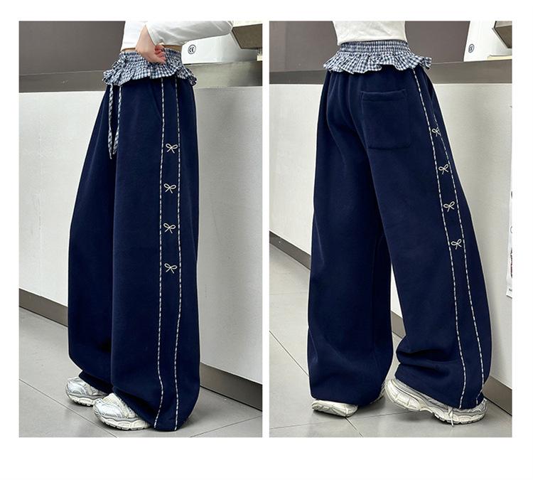 Girls' Fleece-Lined Wide-Leg Pants: Fashionable Autumn/Winter Children's Wear