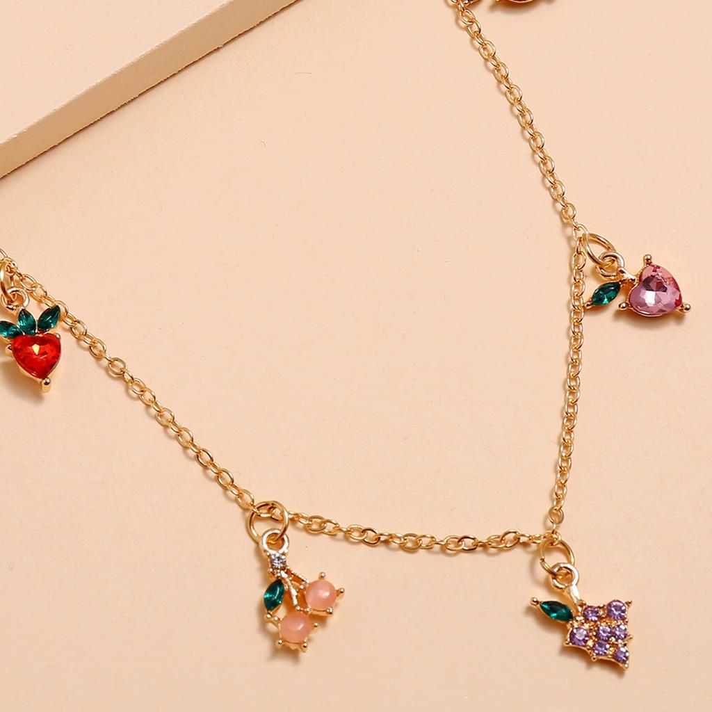 Sweet Fruit Summer Apple Strawberry Cherry Grape Peach Fun Collarbone Chain Personality Pendant Necklace