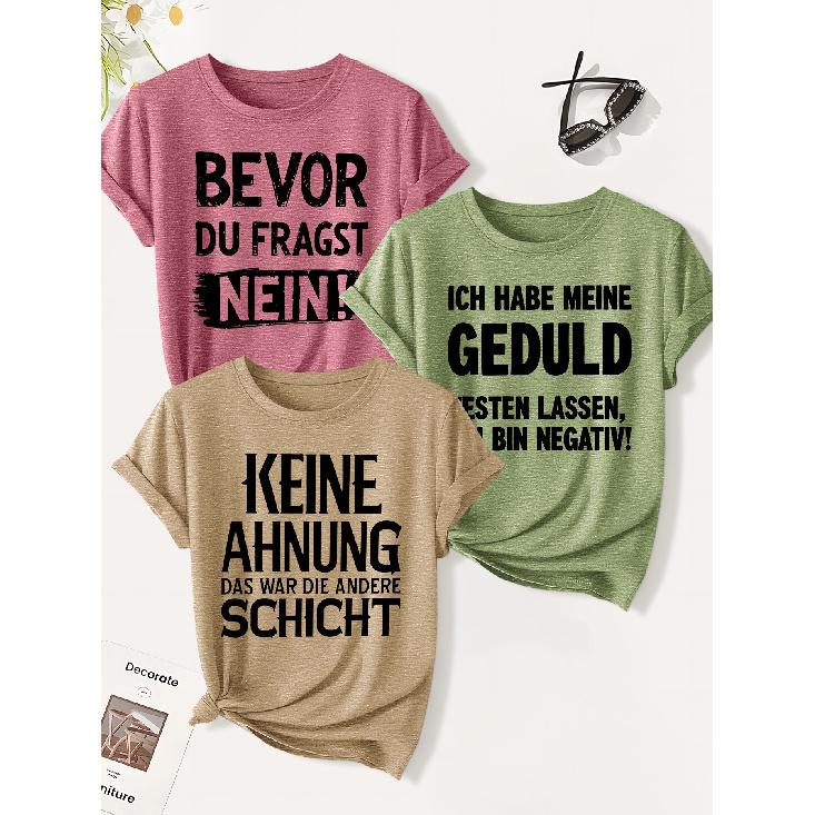 3 Pack of Women's Summer Tops | Grumpy Worker with a Sharp Tongue German Print T Shirt | Cute and Trendy Casual Round-neck Short-sleeve Suit | 2026