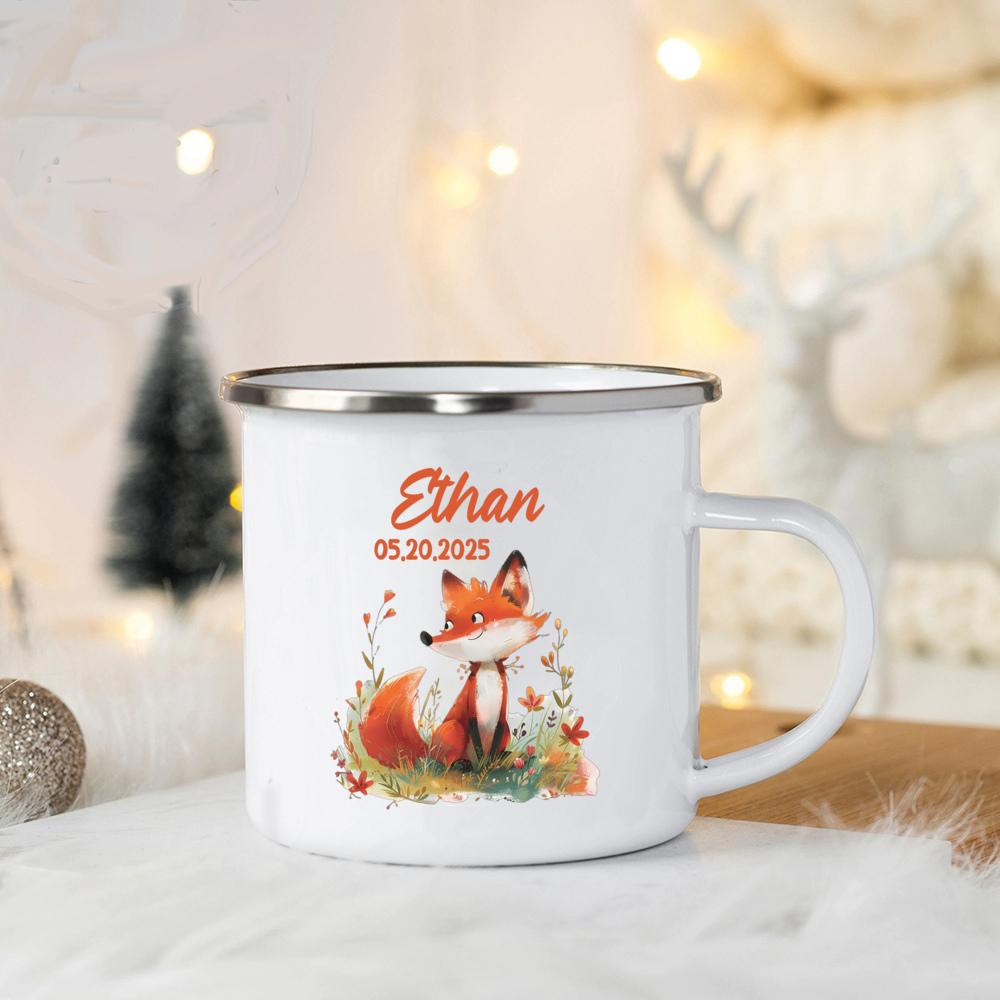 Personalized Children s Mug, Ideal Gift, Enamel Children s Mug With Aninals, Mug With Personalized Name, Birthday Gift. 8CM