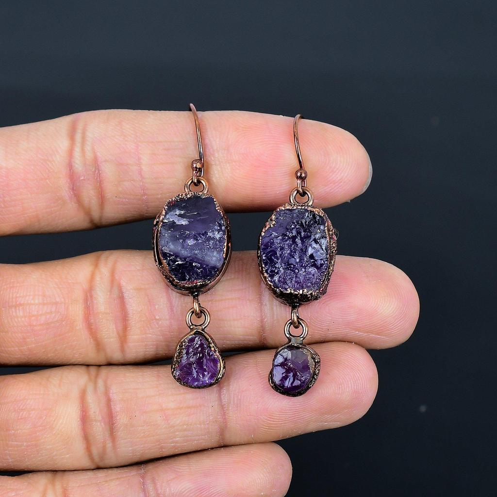 Amethyst Earrings Gemstone Jewelry, Copper Electroformed Silver Earrings, Gift For Women Handmade Earrings