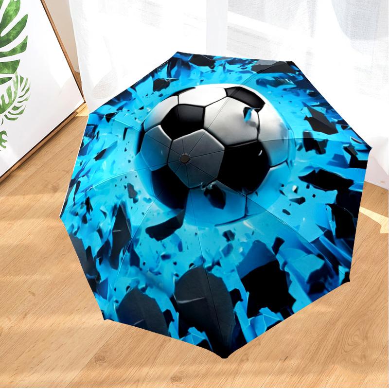 Soccer Ball Bursting Through Umbrella Folding Umbrella, Automatic Umbrella 8-Frame for Travel, Camping Use Gift for Halloween Christmas