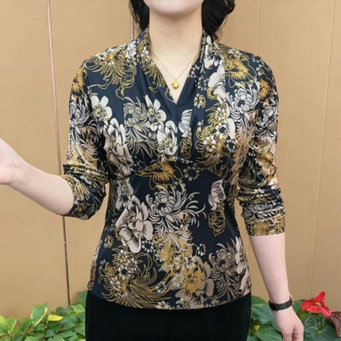 

Leopard Print Slim Fit Long Sleeve Women s Top - Elegant Slimming Shirt for Autumn & Winter L квітковий/чорний