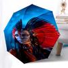 Federkopfschmuck im Stil amerikanischer Ureinwohner mit automatisch öffnendem Regenschirm, faltbares 3-stufiges Design, 8-Knochen-Eisenrahmen, Outdoor-Regenschirm, Per