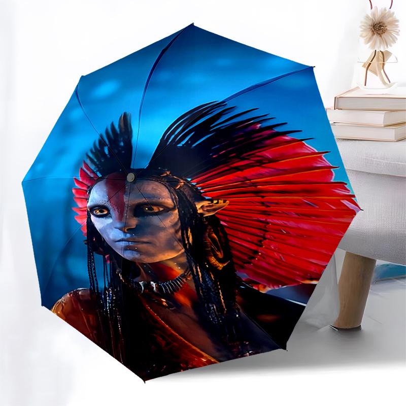 Federkopfschmuck im Stil amerikanischer Ureinwohner mit automatisch öffnendem Regenschirm, faltbares 3-stufiges Design, 8-Knochen-Eisenrahmen, Outdoor-Regenschirm, Per
