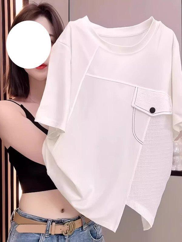 2025 Übergröße Damen Unregelmäßiges Kurzarm Schlankmachendes T-Shirt - Trendiges Sommerdesign
