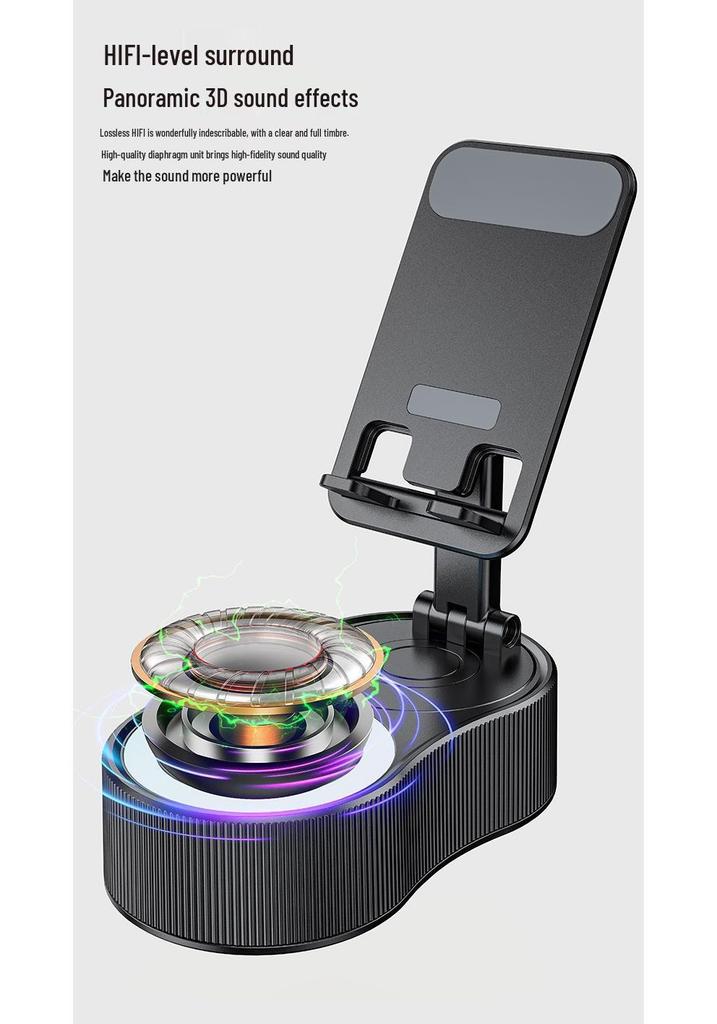 Induktiver faltbarer Schreibtisch-Handyhalter mit kabellosem Lautsprecher, Umgebungslicht und Ladefunktion - 5-in-1 Multifunktions-Gadget
