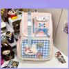 Girls Boys Korean Style Nylon School Backpack With Grid Print And Bow Decoration For Middle School Students