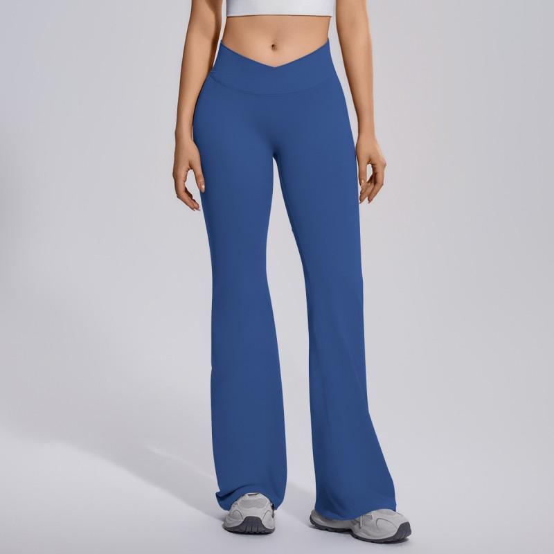 High-Waisted Cross-Back Seamless Yoga Pants Women Quick-Dry Nylon Leggings Flared Wide-Leg Fitness Trousers