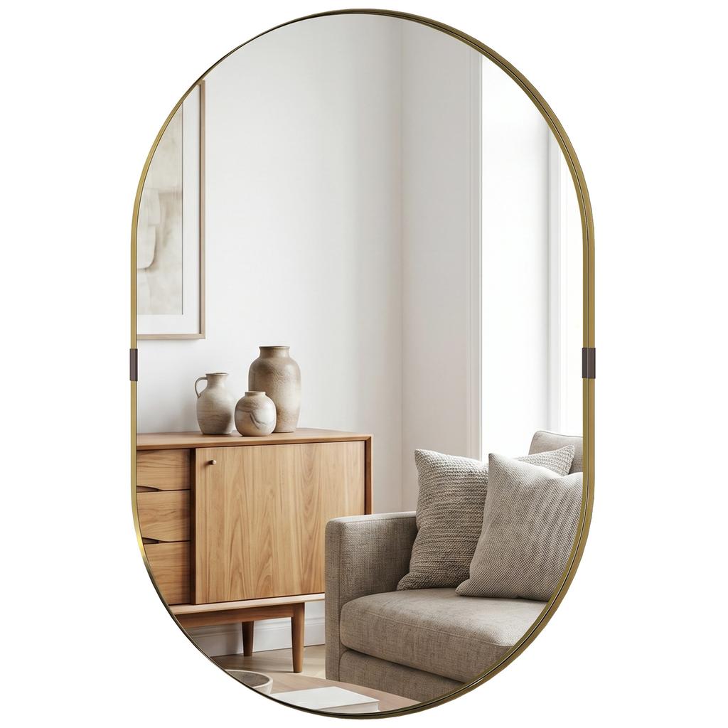 Wall Mirror, Bathroom Mirror with Elevated Aluminium Alloy Frame, 60 x 90 cm, Gold Tone