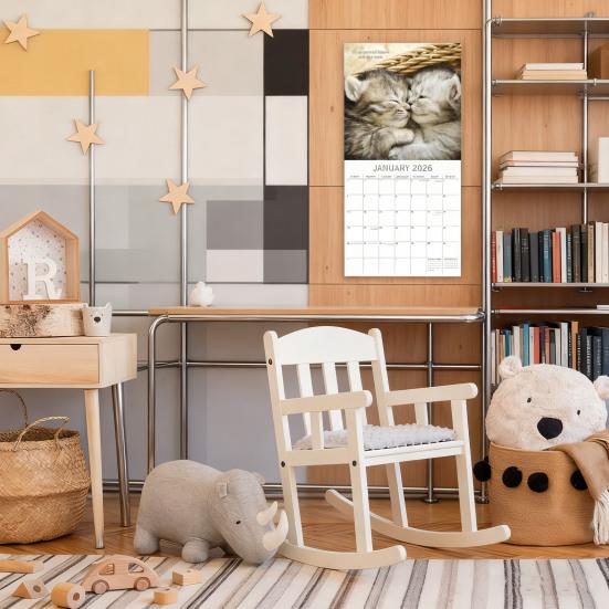 2026 Kisses Square Wall Calendar 16-Month Cute Animal Theme Planner from Sep 2025 12x12 Inch Hanging Schedule Organizer