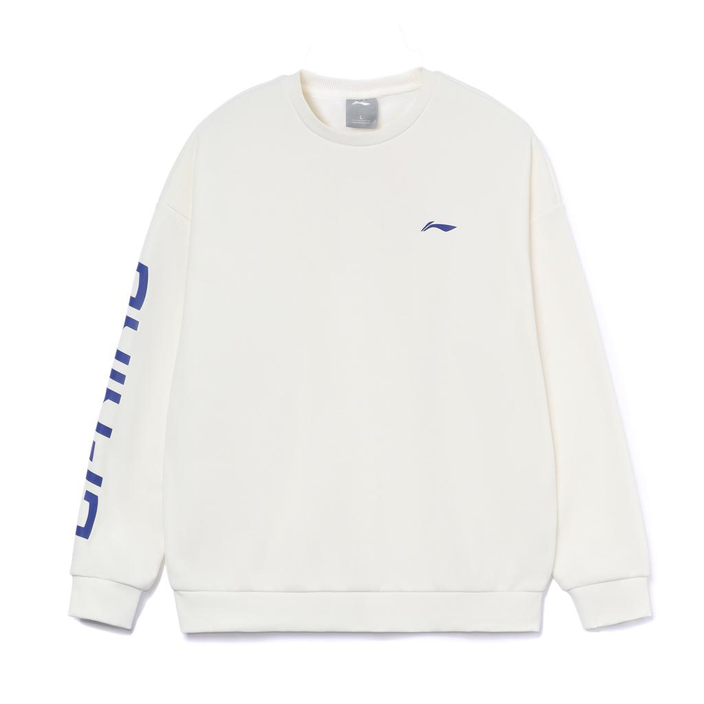 Li Ning Logo Print Letter Warm Pullover Loose Sweatshirt Unisex Sweatshirt White YWDU485-1