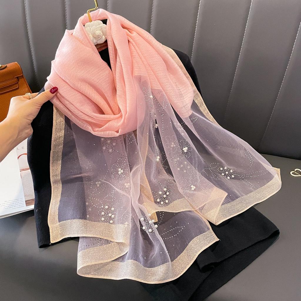 Women S Solid Color Rhinestone Beaded Scarf Warm Neck Wrap Spring Autumn