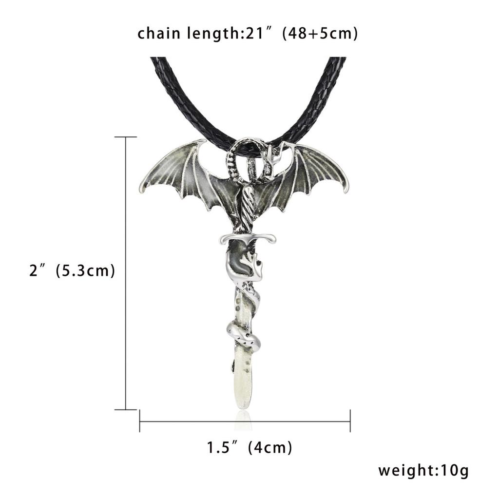 Vintage  Luminous Flying Dragon Cross Pendant Necklace For Men Women Punk Glow In Dark Animal Choker Halloween Jewelry