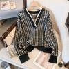 In-Stock Spring Korean V-Neck Plaid Loose Knit Sweater for Women