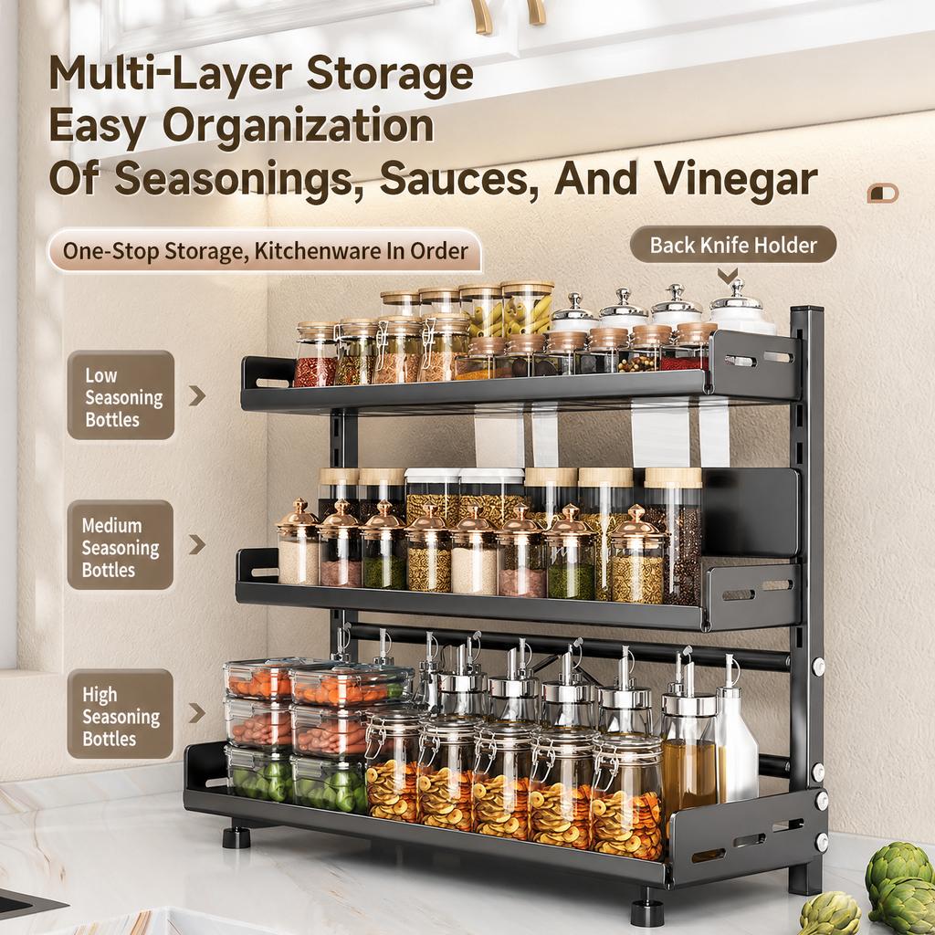 Kitchen Spice Rack Storage Organizer Countertop Knife Holder Modern Minimalist Carbon Steel