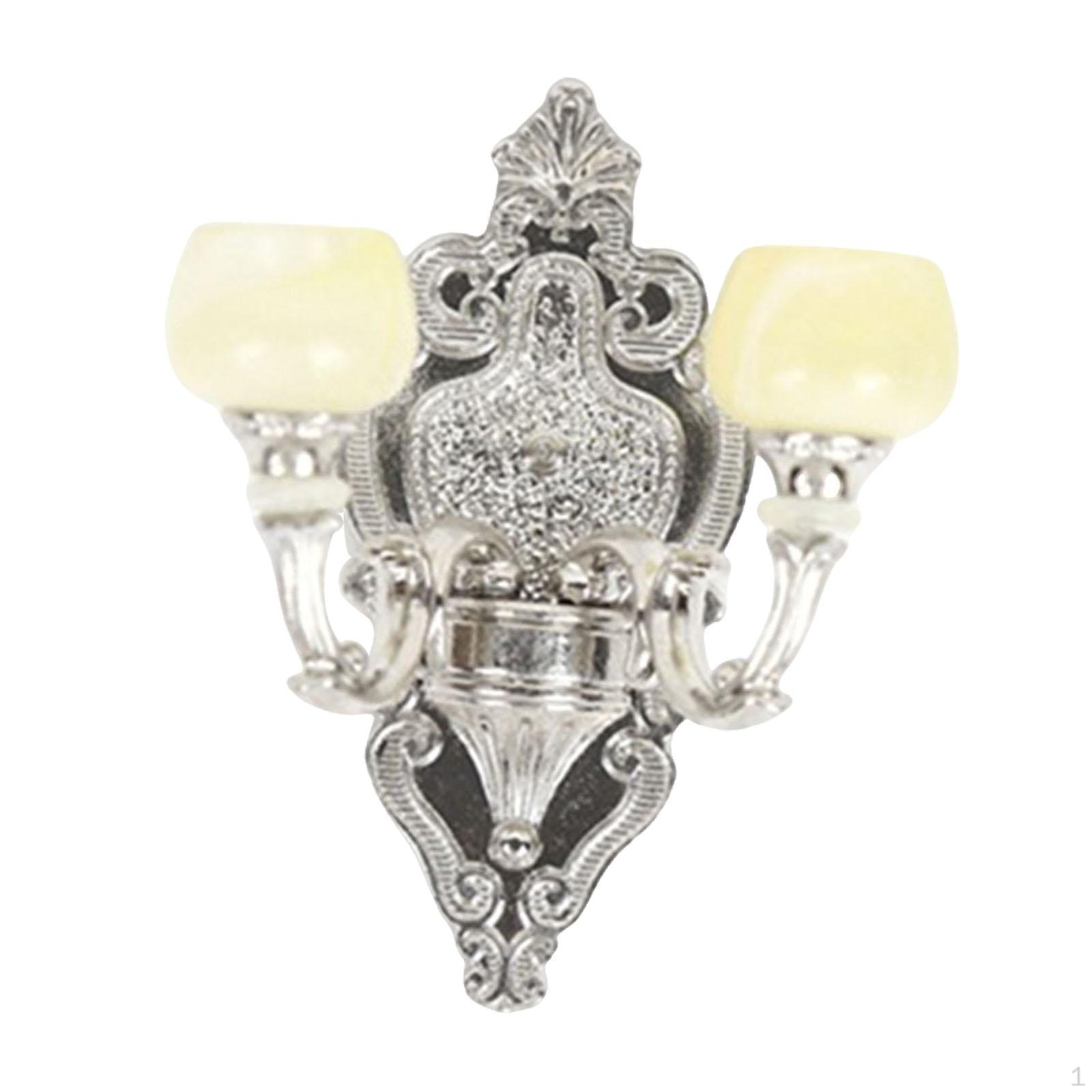 

1/12 Кукольный домик Миниатюрный настенный светильник Мебель DIY Декор Имитационная модель Сказочный сад Silver Double Lamp