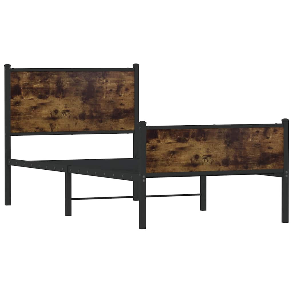 Vidaxl Metal Bed Frame, Without Mattress, Smoked Oak, 75X190 Cm