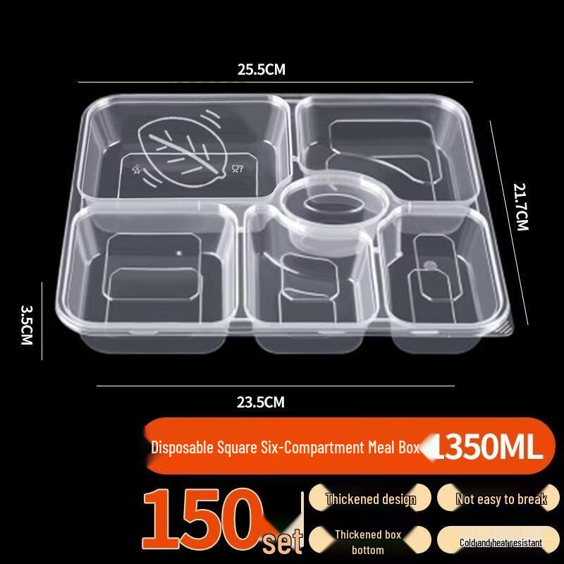 JINGRX Disposable 6-Compartment Meal Prep Containers