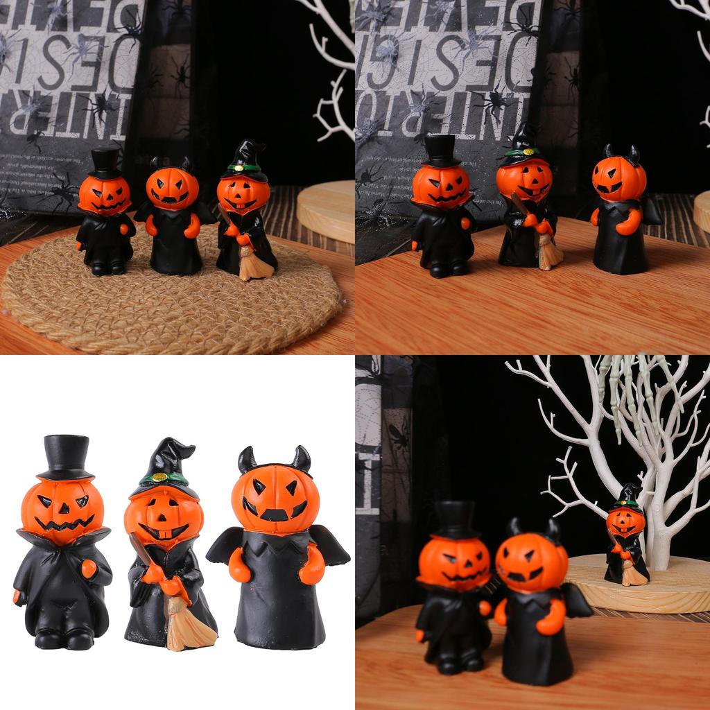 Halloween Collectible Resin Demon Figures Set With Pumpkin And Gentleman Theme For Party Decor