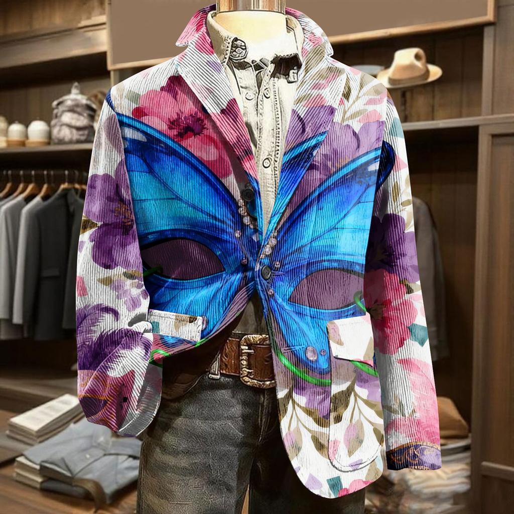 Men's Printed Corduroy Pocket Suit Jacket Cardigan Men's Casual Suit