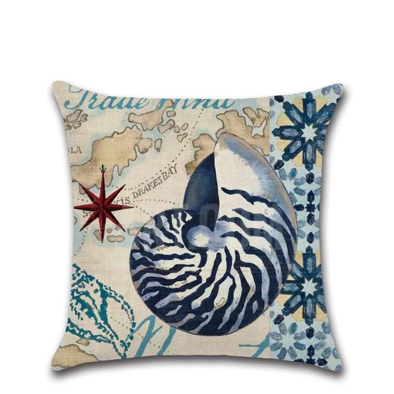 Sea Turtle Nautical Mermaid Pattern Cotton Linen Throw Pillow Cushion Cover Car Home Decoration Sofa Decorative Pillowcase 40018
