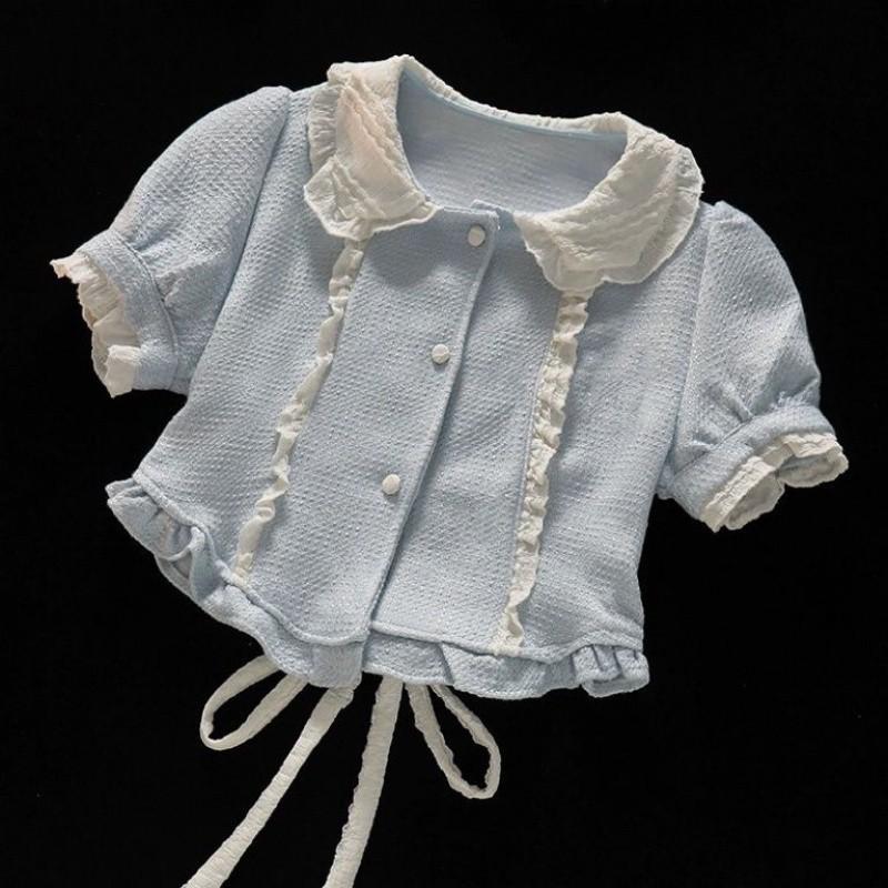 Elegant Girls Summer Two Piece Set With Short Sleeve Top And Beautiful Bowknot Skirt For Warm Weather Short Sleeve,120cm/47.24in