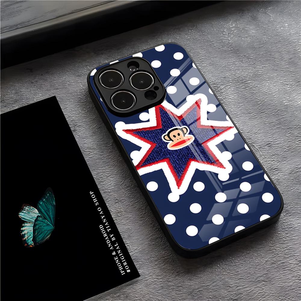 

Чехол для телефона с обезьяной P-Paul Frank для IPhone 17 Pro Max 15 Pro 16 14 Plus 12 13 Mini 11 Pro Ударопрочный стеклянный чехол iPhone15 Pro