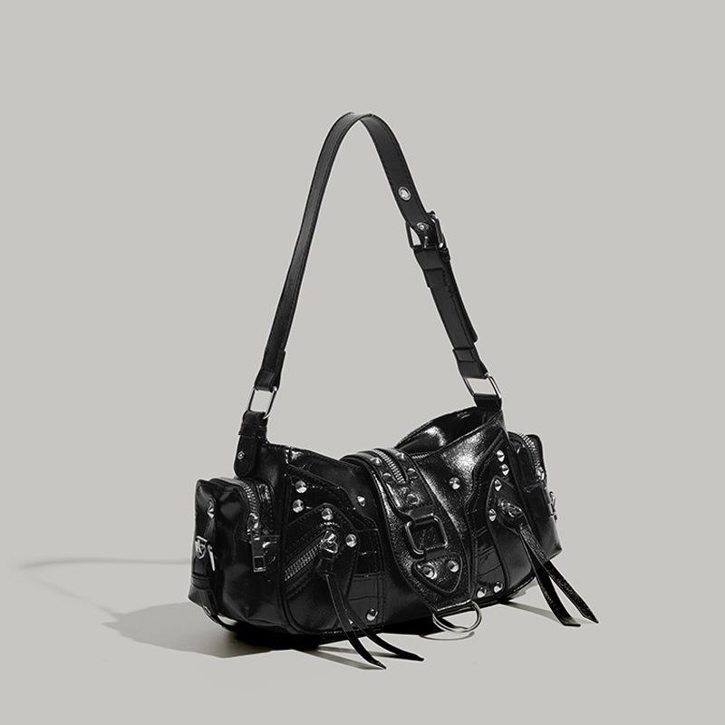 Spicy Girl Leather Motorcycle Crossbody Bag with Rivets - 2025 Fashion