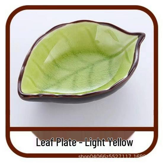 Creative Japanese Leaf Design Ceramic Plate for Soy Sauce, Vinegar, and Snacks
